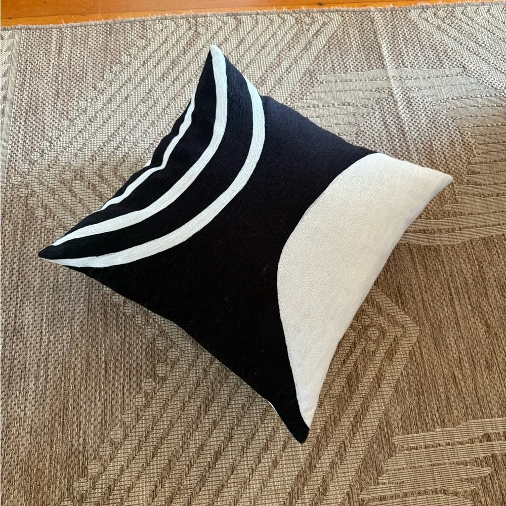West Elm Black and Cream Geometric Pillow